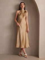 [Champán] SilkSilky-ES Sleeveless Halter Vestido 007
