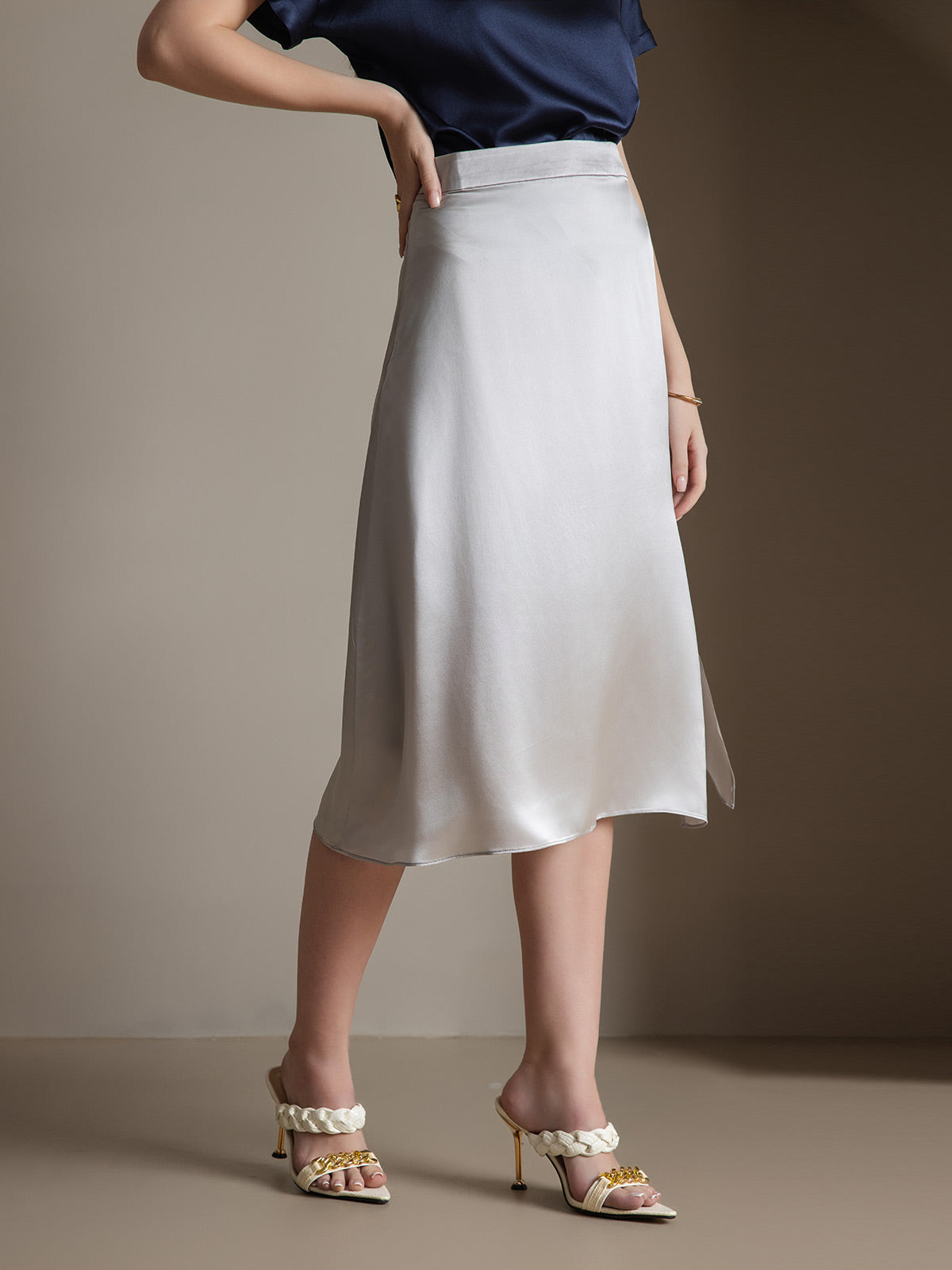 [Gris Claro] SilkSilky-ES 19Momme Seda Skirt 004