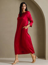[Vino] SilkSilky-ES 3/4 Sleeve Round Neck Vestido 007