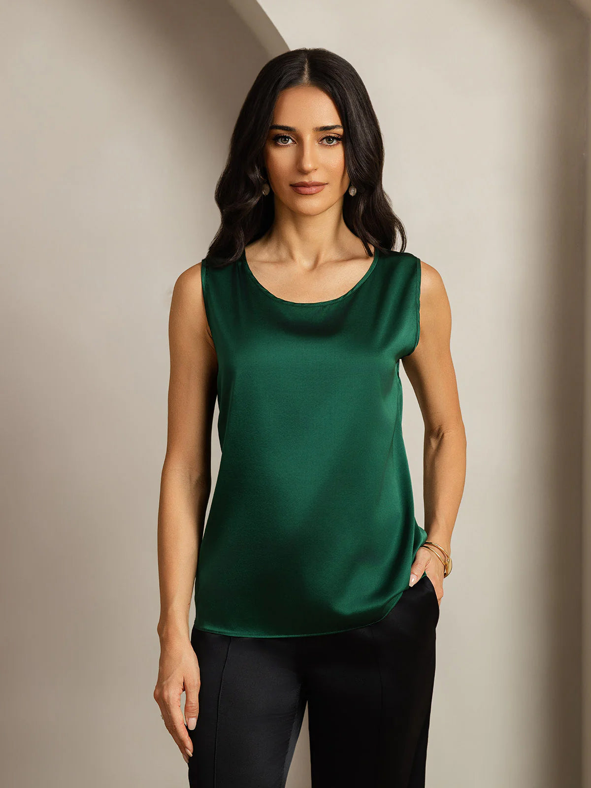 [Verde Oscuro] SilkSilky-ES 19Momme Seda Camisoles 001