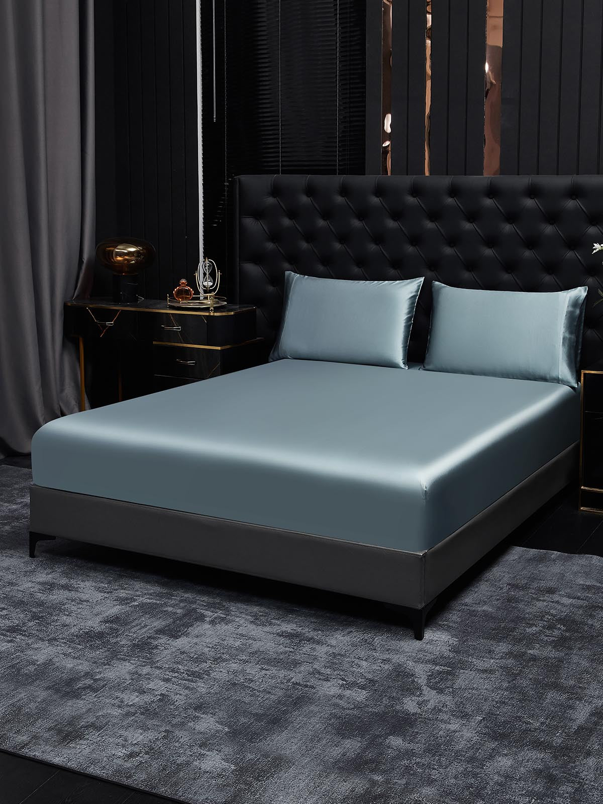 [Azul Grisáceo] SilkSilky-ES 19Momme Seda Pura Bedding Set 001