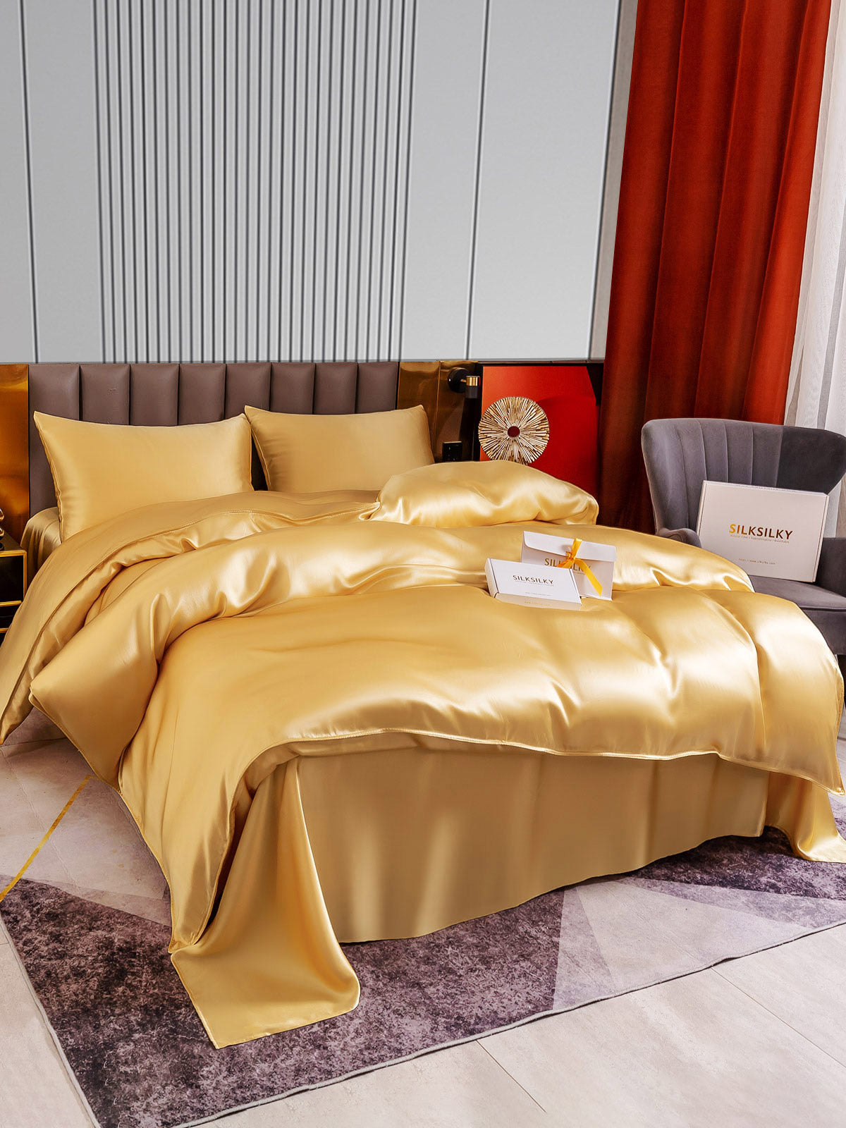 [Champán] SilkSilky-ES 22Momme Seda Pura Bedding Set 004