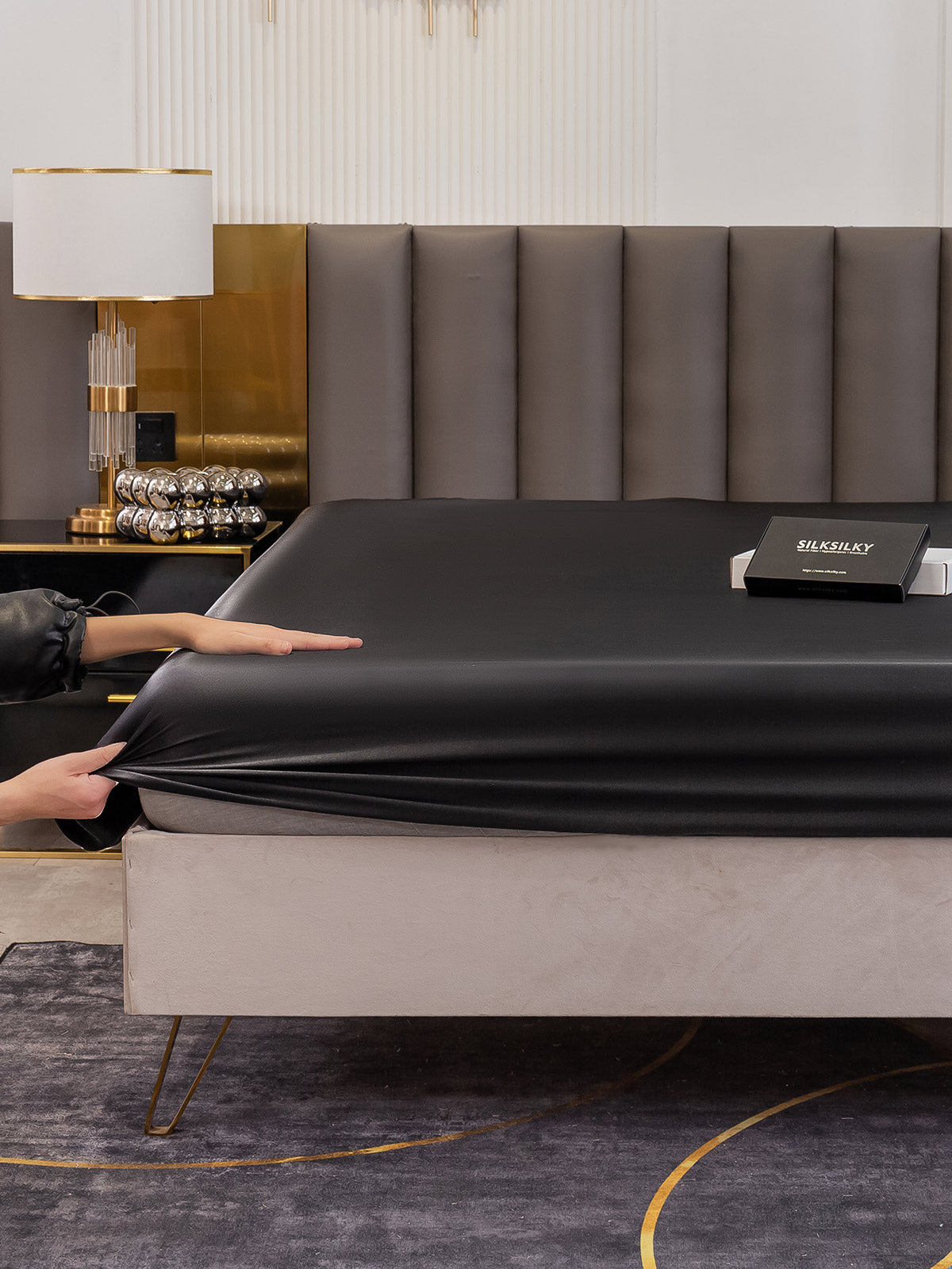 [Negro] SilkSilky-ES 19Momme Seda Pura Sheet 005