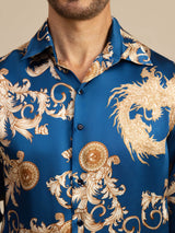 [Dragón Navy] SilkSilky-ES Long Sleeve Lapel Collar Camisa de hombre 007