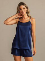[Azul Oscuro] SilkSilky-ES 19Momme Seda Sin mangas Camisole Set 003