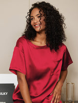 [Vino] SilkSilky-ES Short Sleeve Round Neck Pijamas de mujer 006