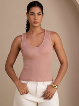 [Rosa] SilkSilky-ES Sleeveless Deep V Neck Top de tirantes 001