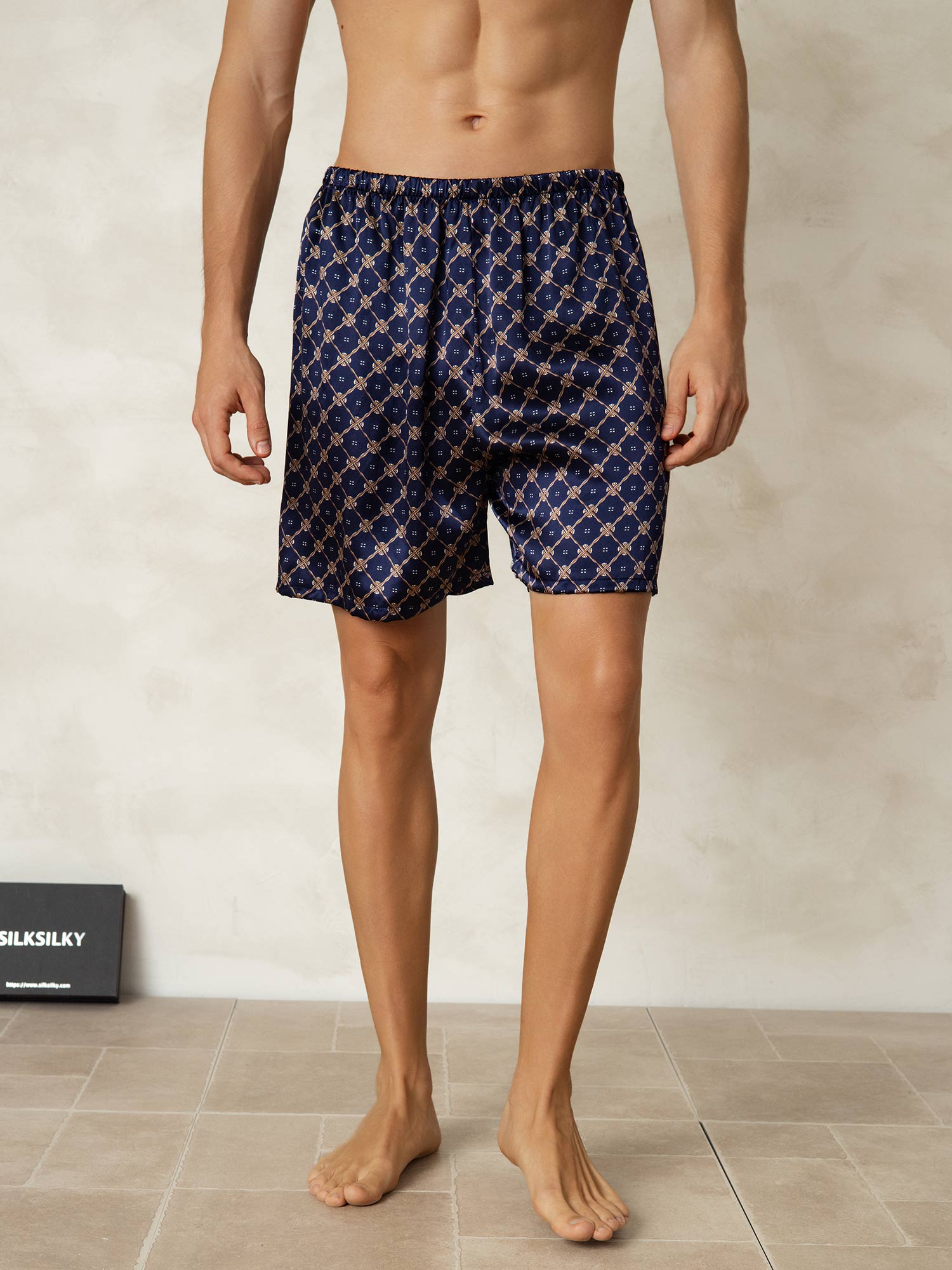 [Cadena Azul Marino] SilkSilky-ES 19Momme Mens Sleep Bottoms 004