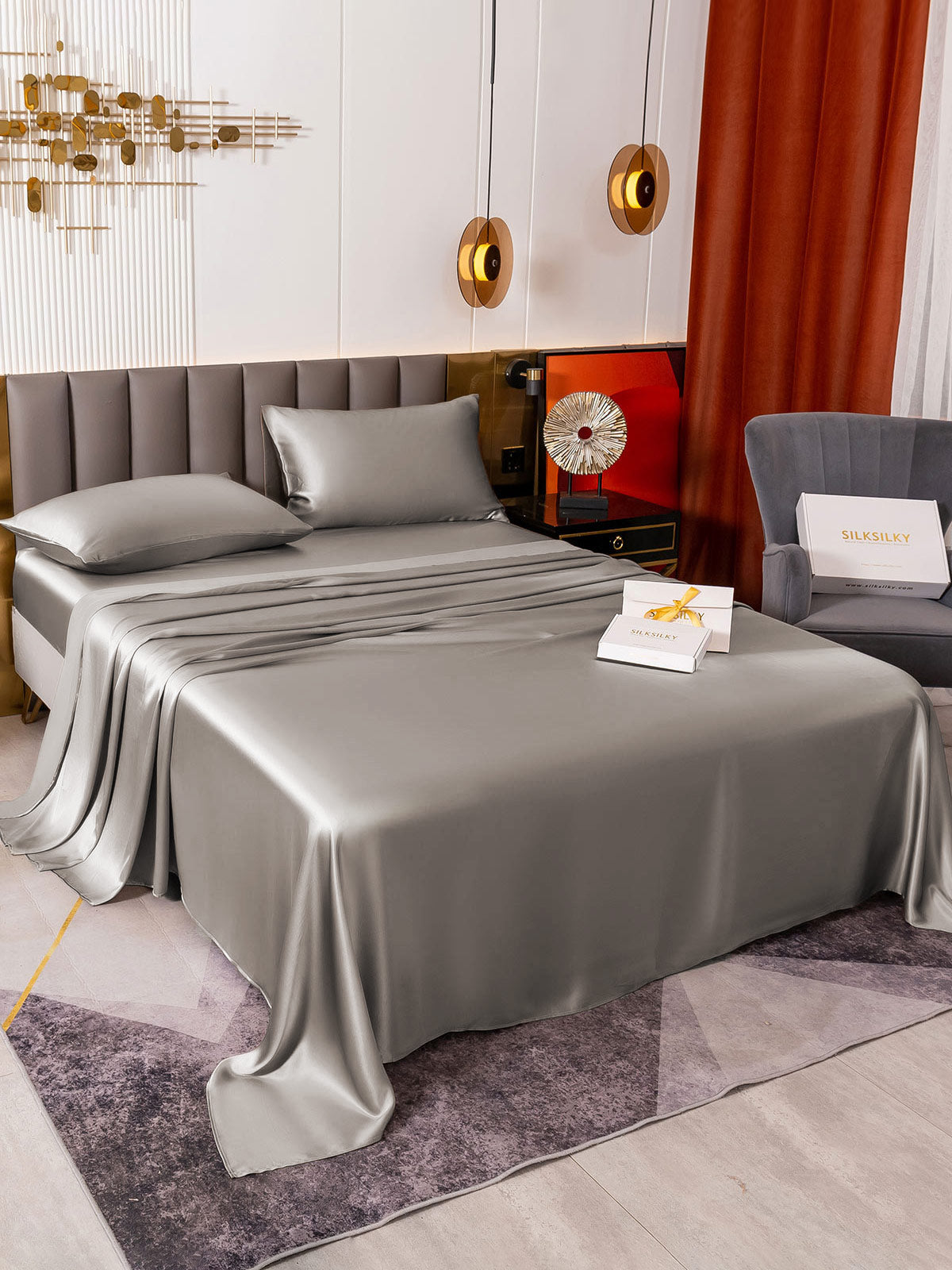 [Gris] SilkSilky-ES 19Momme Seda Pura Bedding Set 005