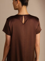 [Chocolate Negro] SilkSilky-ES Short Sleeve Round Neck Vestido 006