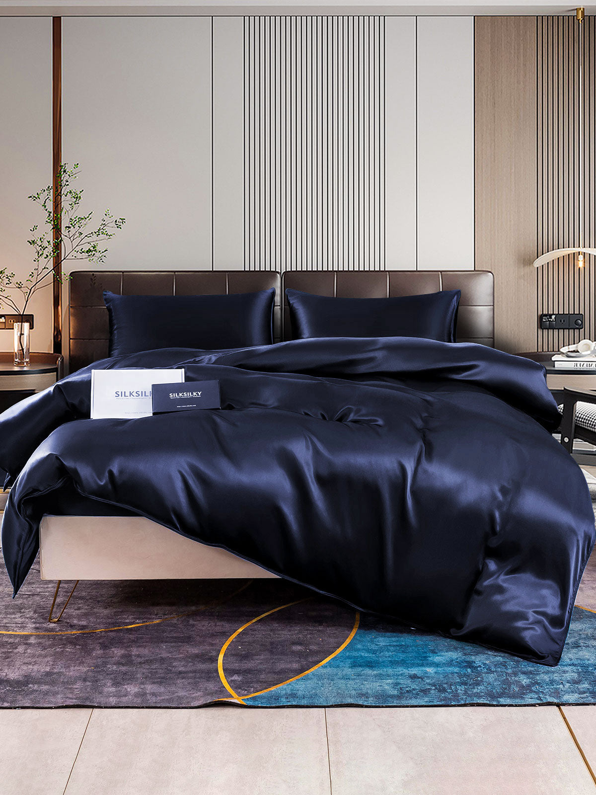 [Azul Oscuro] SilkSilky-ES 22Momme Seda Pura Bedding Set 001