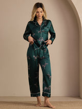 [Cebra Esmeralda] SilkSilky-ES Long Sleeve Lapel Collar Pijamas de mujer 003