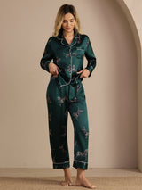 [Cebra Esmeralda] SilkSilky-ES Long Sleeve Lapel Collar Pijamas de mujer 003
