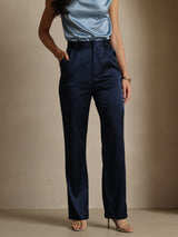 [Azul Oscuro] SilkSilky-ES 19Momme Seda Womens Pants 001