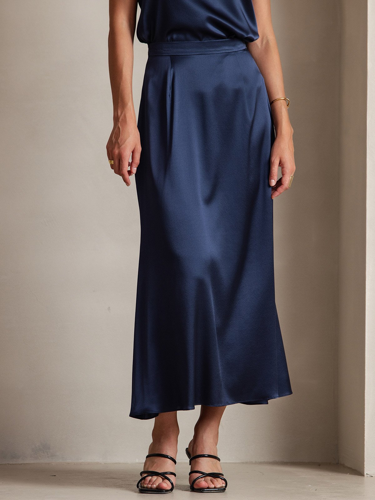 [Azul Oscuro] SilkSilky-ES 19Momme Seda Skirt 001