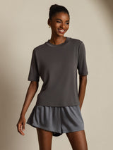 [Gris] SilkSilky-ES Half Sleeve Crew Neck Camisetas de Mujer 008