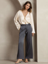[Gris Oscuro] SilkSilky-ES 19Momme Seda Womens Pants 007,
