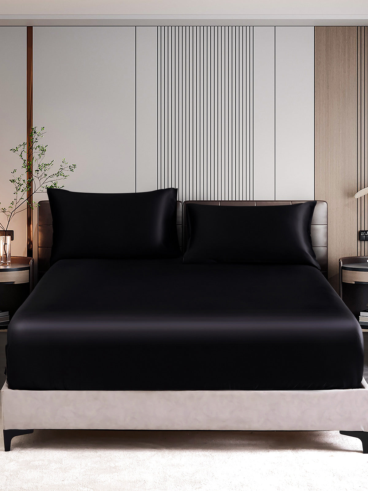 [Negro] SilkSilky-ES 22Momme Seda Pura Bedding Set 001