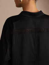 [Negro] SilkSilky-ES Long Sleeve Lapel Collar Blusa 005