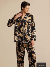 [Dragón Negro] SilkSilky-ES Long Sleeve Cuello de Muesca Pijamas de hombre 003