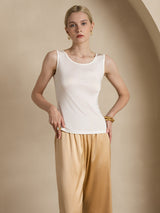 [Blanco] SilkSilky-ES Sin mangas Cuello Redondo Camisetas de Mujer 005