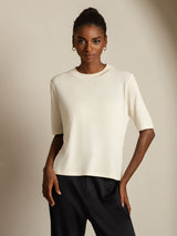 [Beige] SilkSilky-ES Half Sleeve Crew Neck Camisetas de Mujer 006