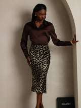 [Chocolate Negro] SilkSilky-ES Long Sleeve Lapel Collar Blusas de Mujer 006