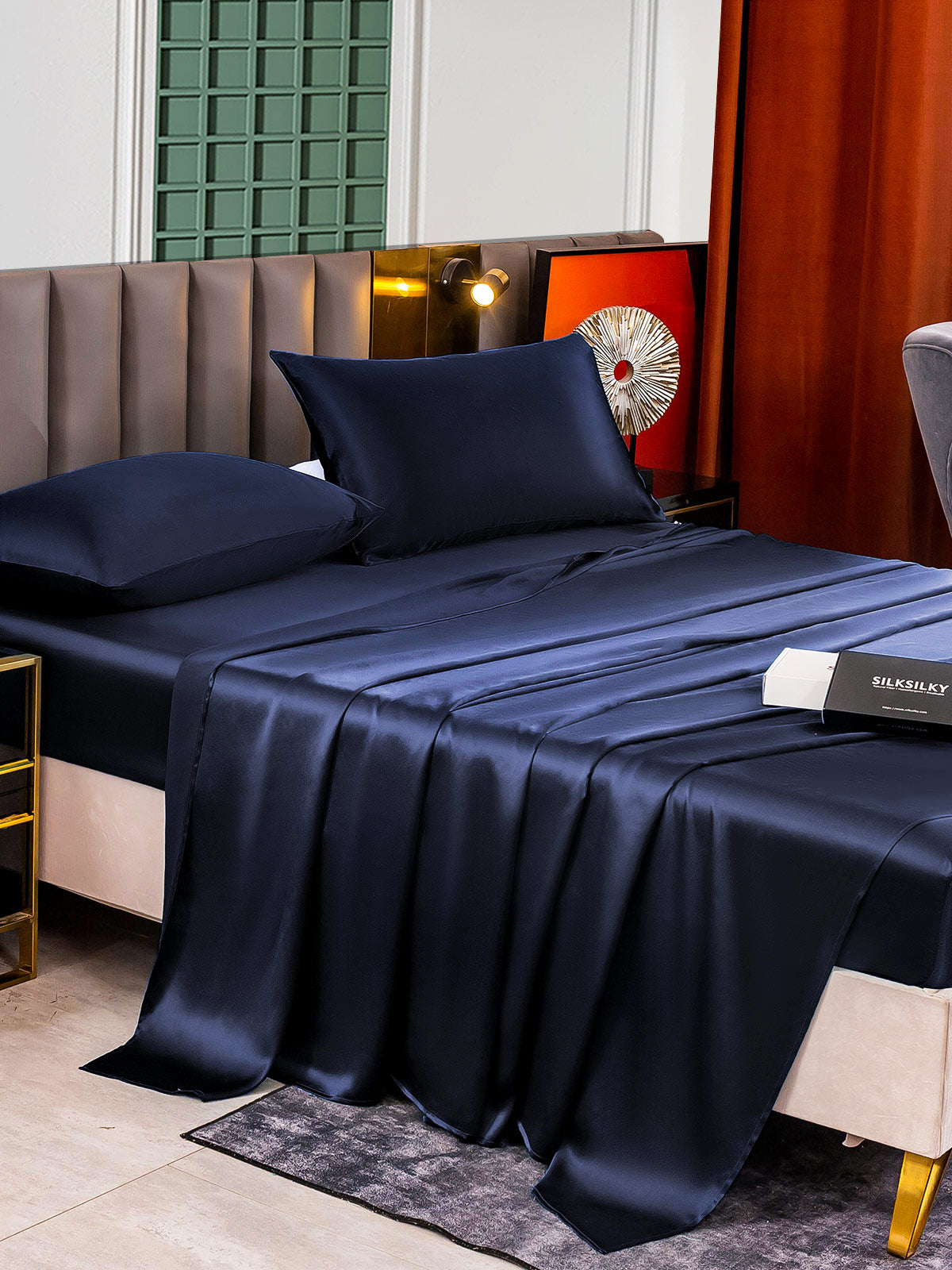 [Azul Oscuro] SilkSilky-ES 25Momme Seda Pura Bedding Set 003