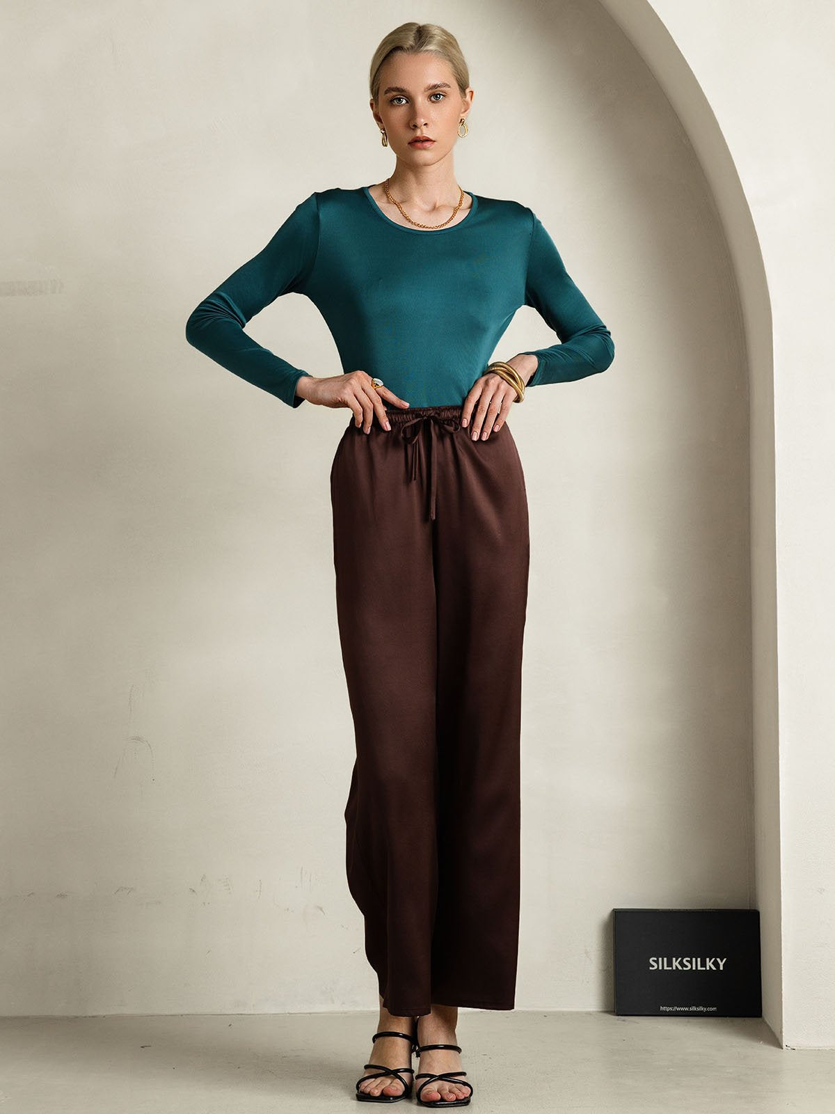 [Verde Oscuro] SilkSilky-ES Seda Womens T-Shirt 007