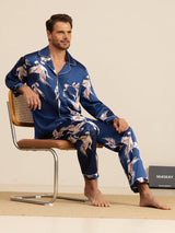 [Azul Oscuro] SilkSilky-ES Long Sleeve Notch Collar Pijamas de hombre 008