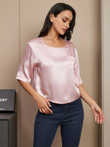 [Rosa] SilkSilky-ES A metà Escote Cuchara Camisetas de Mujer 003