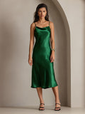 SilkSilky ES Seda Pura Sin mangas Escote Caído Vestido Verde 003