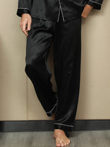 [Negro] SilkSilky-ES Seda Pura Mens Sleep Bottoms 001,