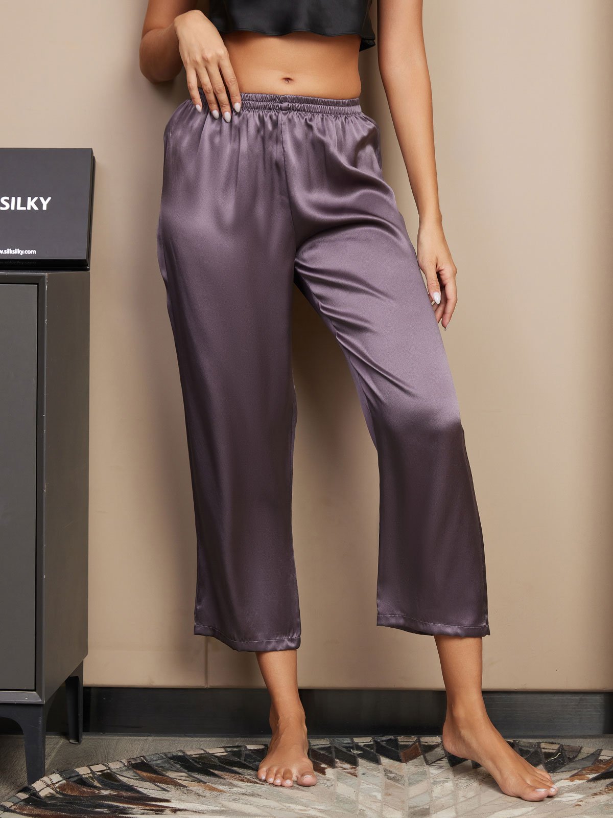 [Gris Púrpura] SilkSilky-ES Seda Pura Womens Sleep Bottoms 003