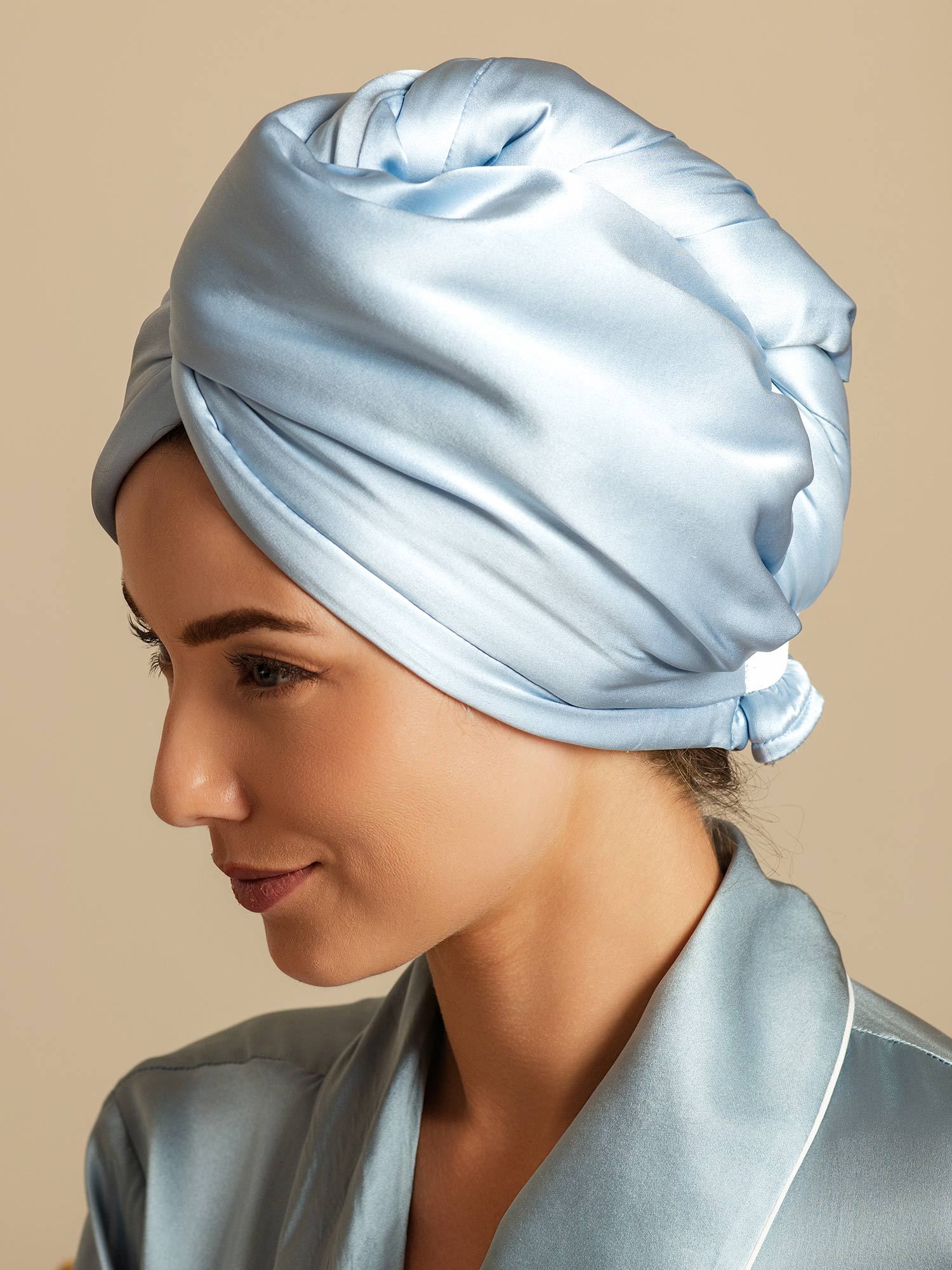 [Cielo Azul] SilkSilky-ES Seda Pura Hair Towel Wrap 004,