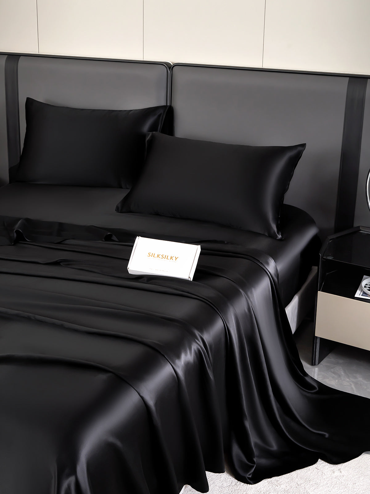 [Negro] SilkSilky-ES 19Momme Seda Pura Bedding Set 003