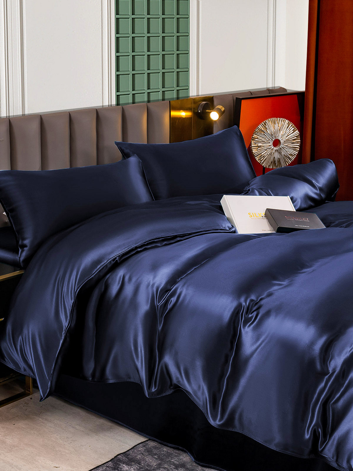 [Azul Oscuro] SilkSilky-ES 25Momme Seda Pura Bedding Set 005