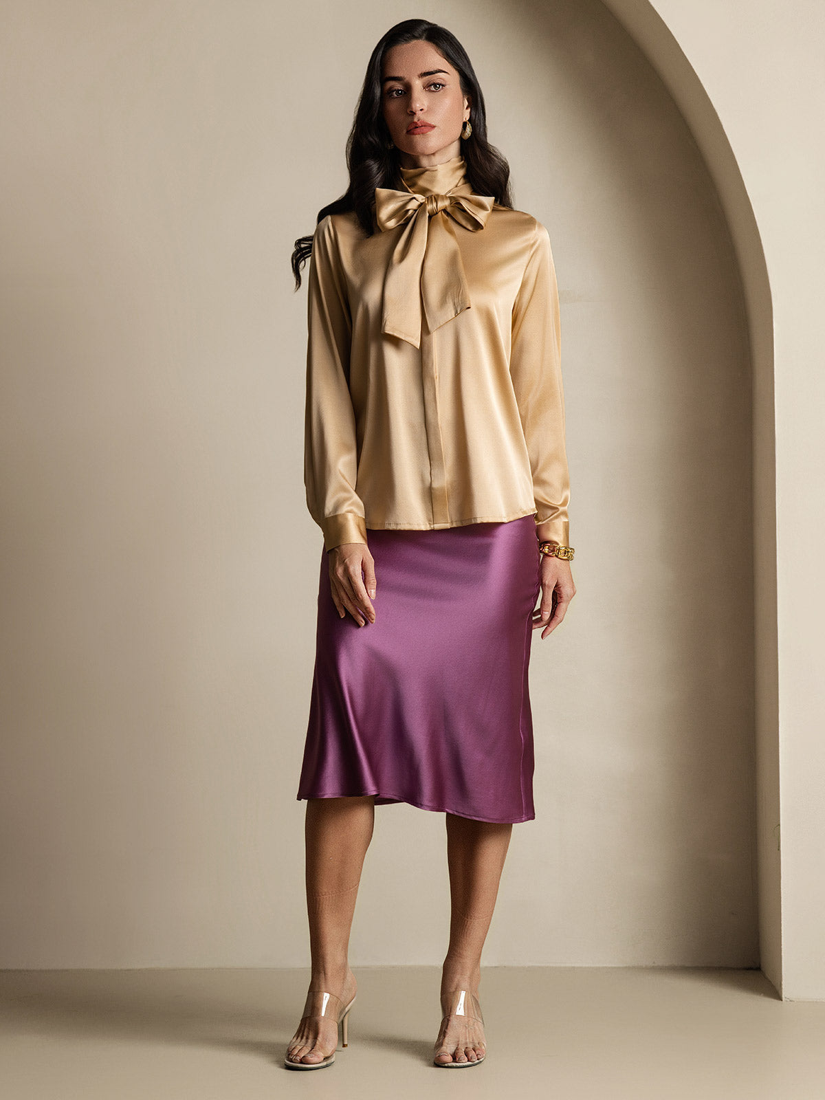 [Champán] SilkSilky-ES 19Momme Seda Womens Shirt 010