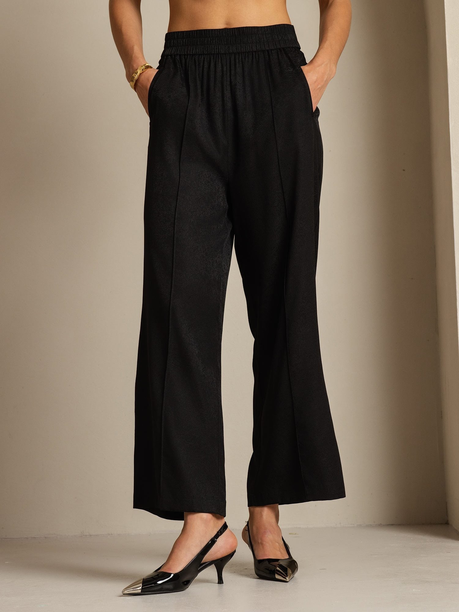 [Negro] SilkSilky-ES 22Momme Seda Womens Pants 006