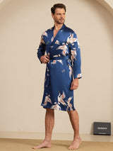 [Azul Oscuro] SilkSilky-ES 19Momme Mens Robe 006