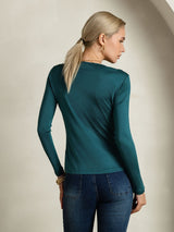 [Verde Posy] SilkSilky-ES Manga larga Cuello Redondo Camisetas de Mujer 002
