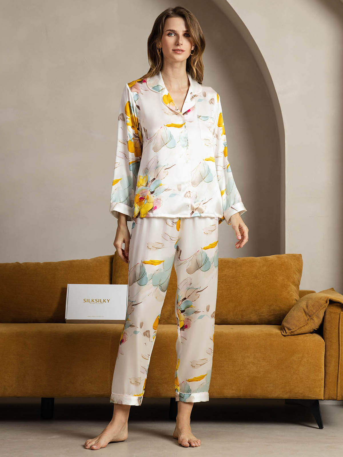 [Tinta De Orquídea] SilkSilky-ES Seda Pura Womens Pajamas 001