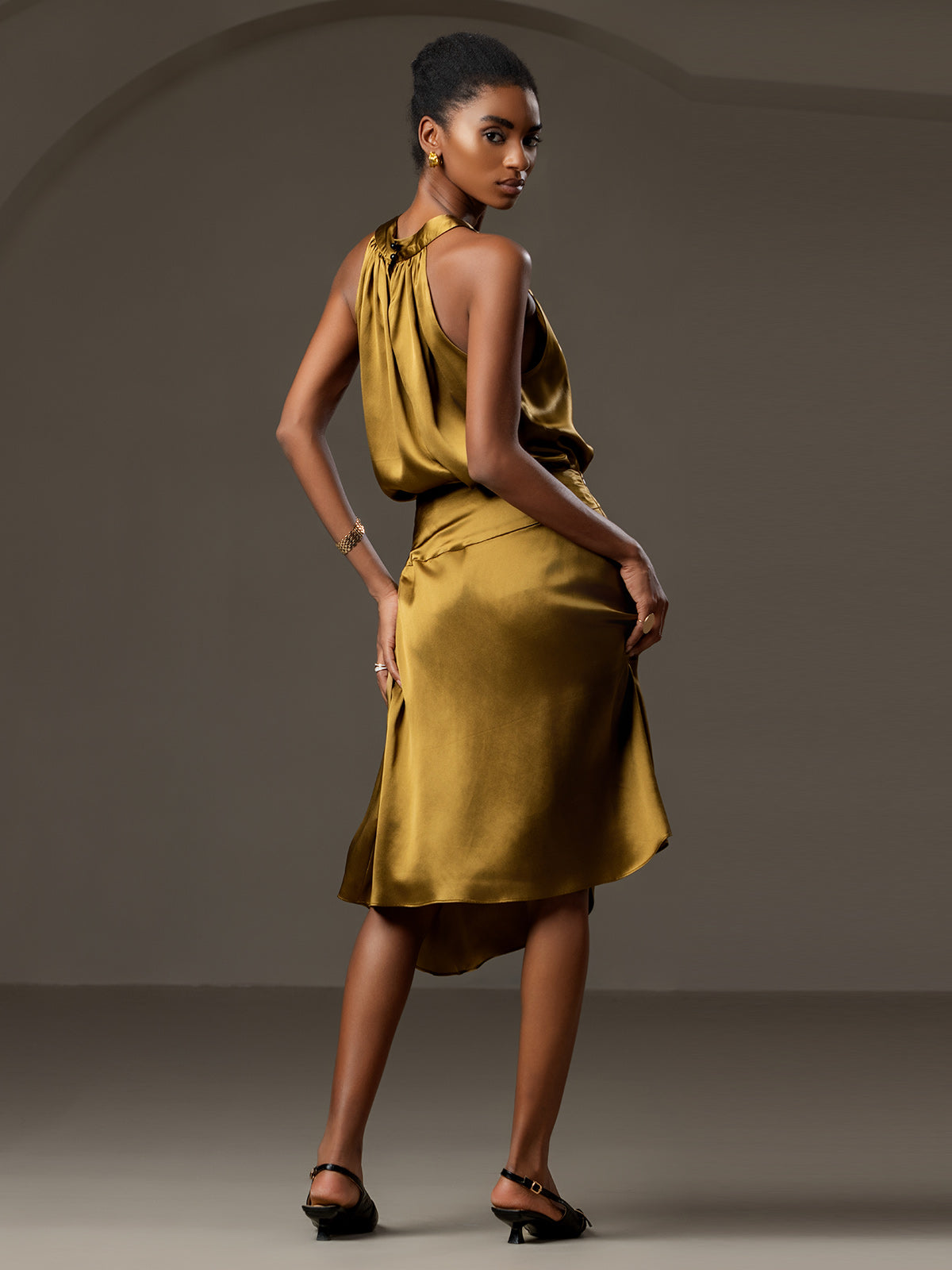 [Marrón] SilkSilky-ES 19Momme Seda Skirt 002