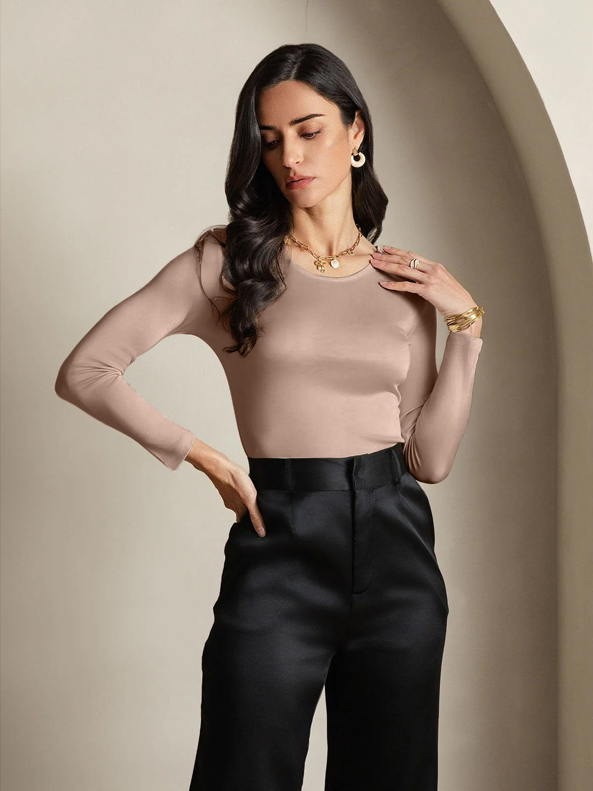 [Café] SilkSilky-ES Seda Womens T-Shirt 003