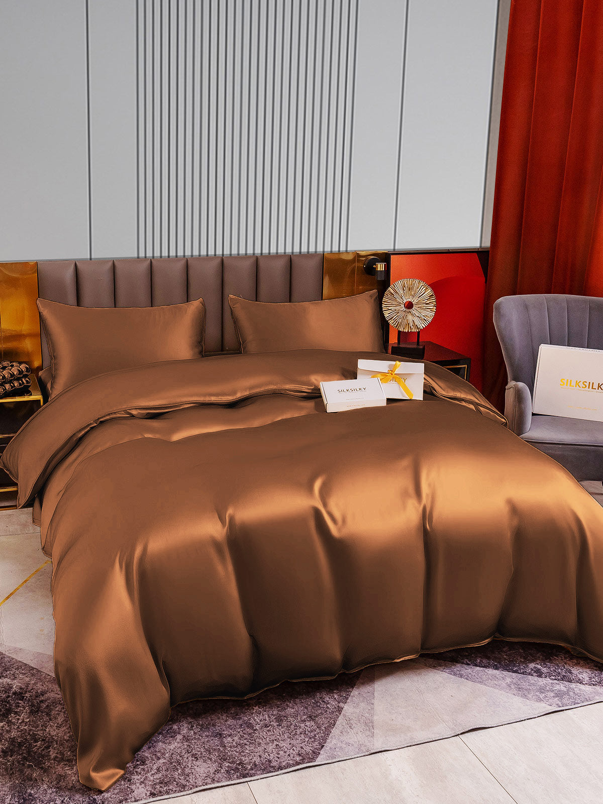 [Café] SilkSilky-ES 22Momme Seda Pura Bedding Set 005