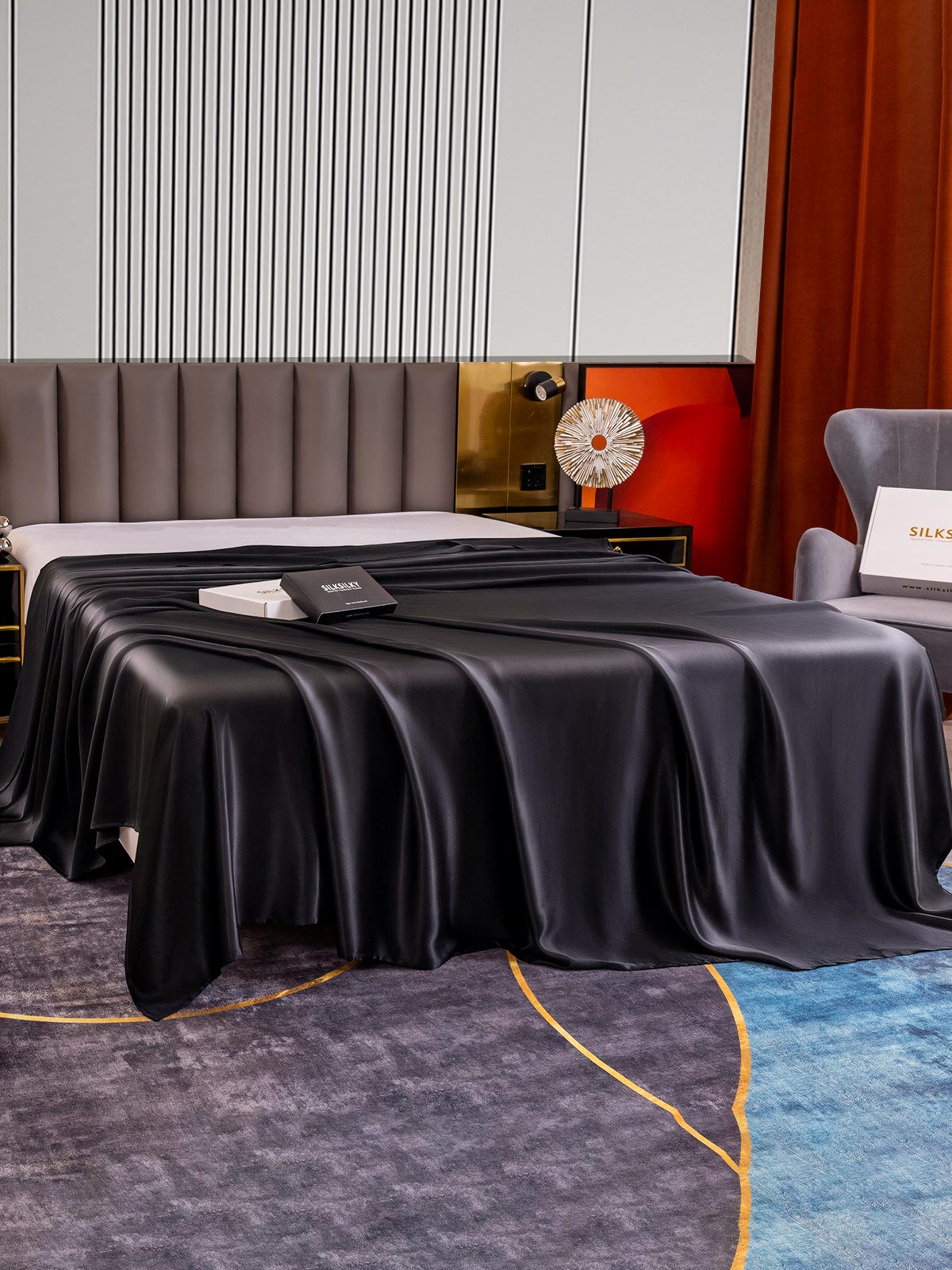 [Negro] SilkSilky-ES 22Momme Seda Pura Sheet 003