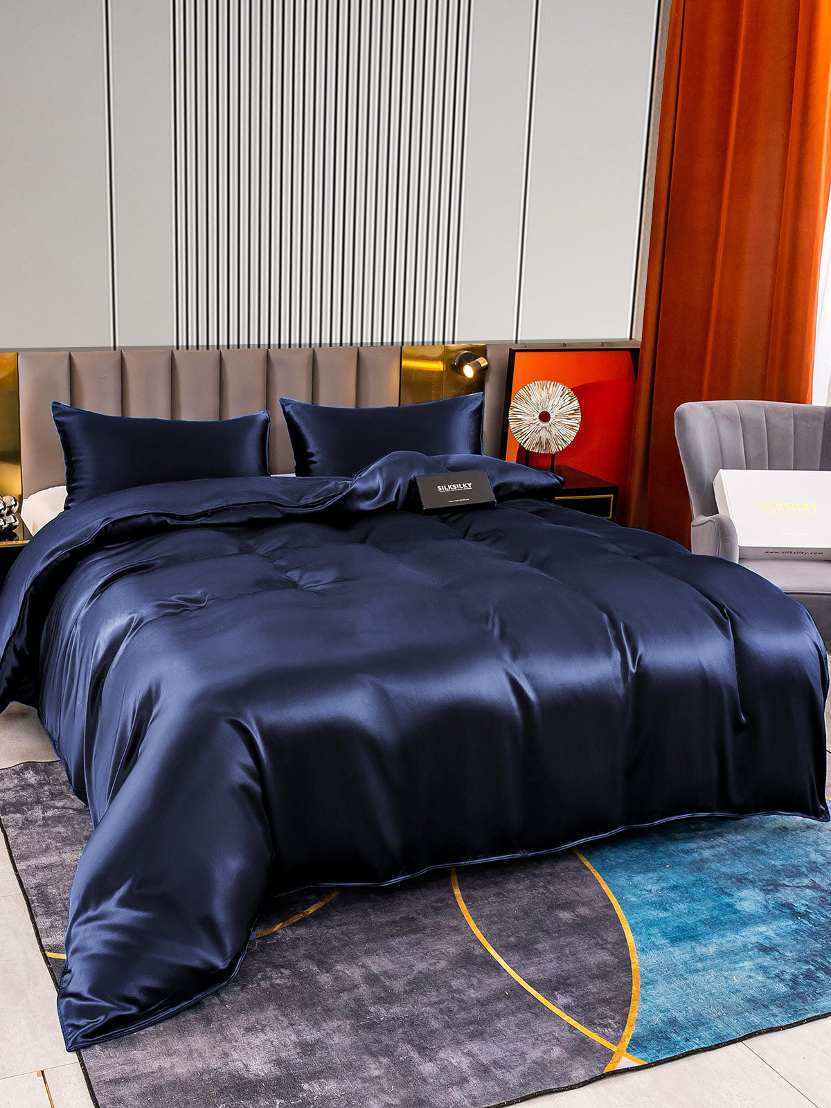 [Azul Oscuro] SilkSilky-ES 22Momme Seda Pura Bedding Set 004