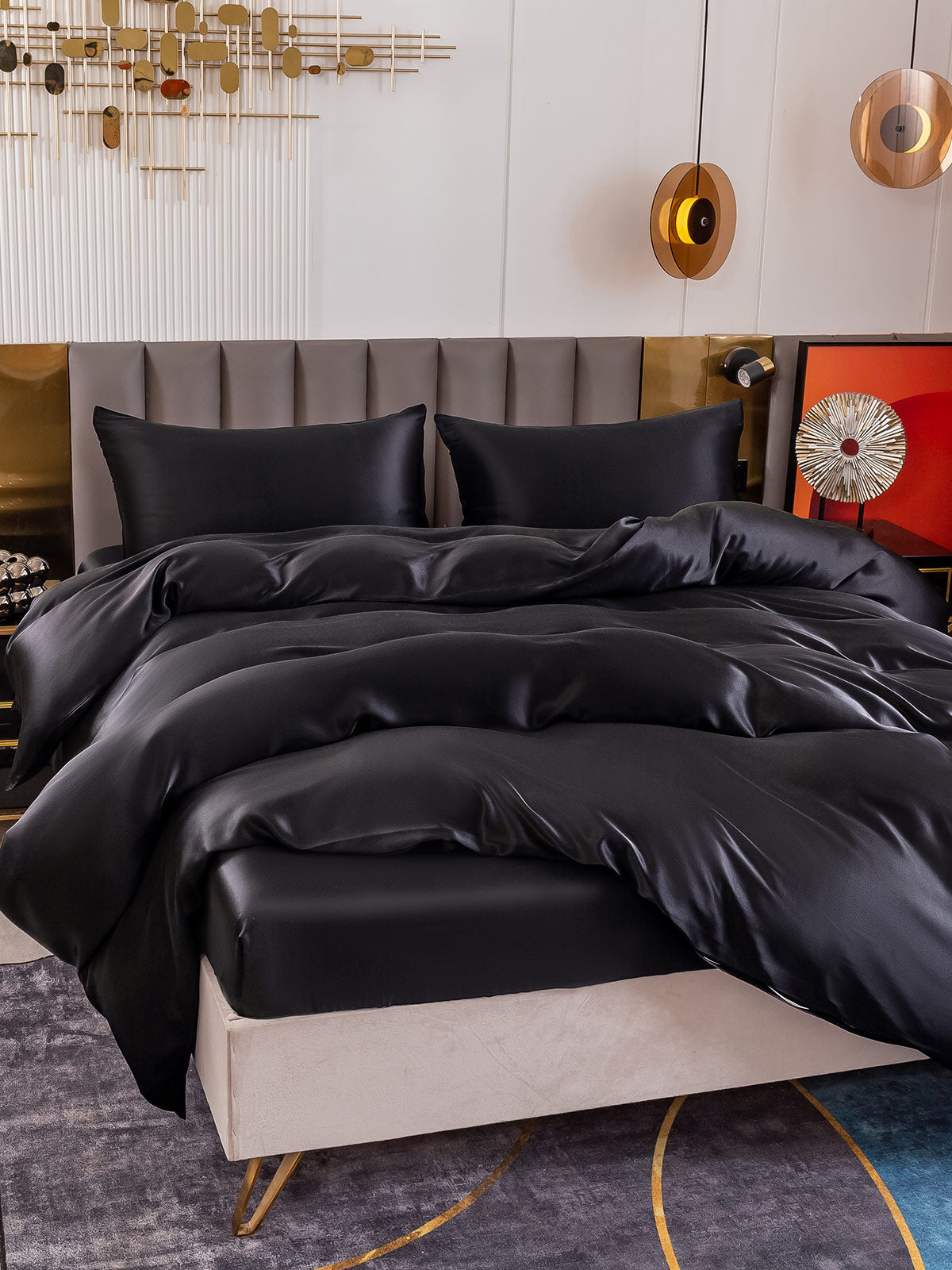[Negro] SilkSilky-ES 19Momme Seda Pura Bedding Set 003
