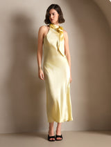 [Amarillo Claro] SilkSilky-ES Sleeveless Halter Vestido 001