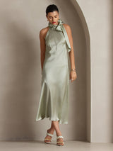 [Verde Claro] SilkSilky-ES Sleeveless Halter Vestido 007